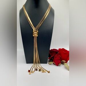 Neo-Vintage Givenchy Jewel Tone Rockstud Tassel Lariat Necklace